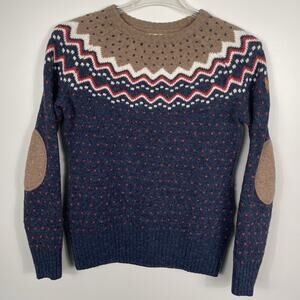 Fjallraven Fair Isle Sweater Women’s XS Navy Birdseye Ovik Nordic Elbow Patches